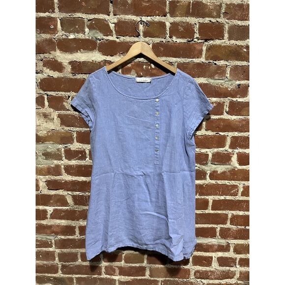 Cut Loose Womens Blue Short Sleeve Linen Shirt Dress Size Large - Picture 1 of 3